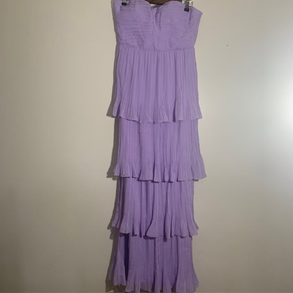 Azazie Lavender Strapless Tiered Chiffon Wedding Dress - Picture 3 of 6
